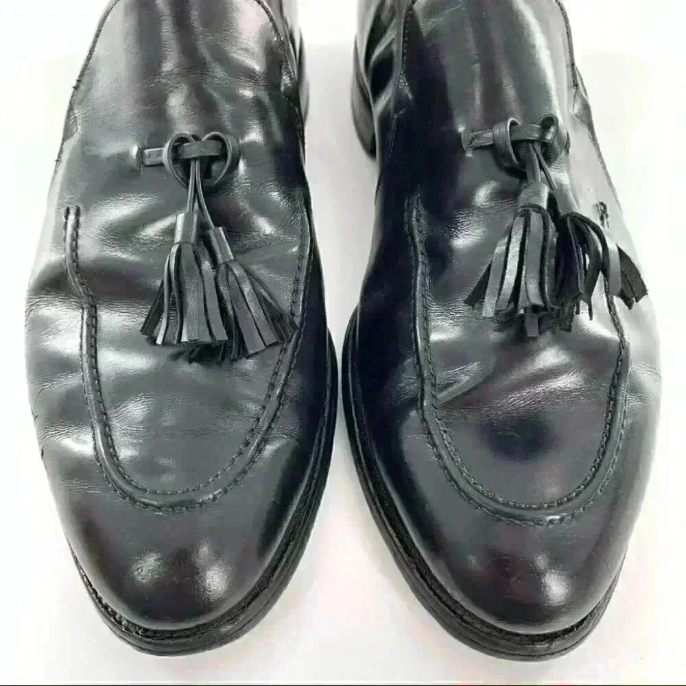 Allen Edmonds Ethan size 9.5 black leather vintage 90s slip on tassel loafers